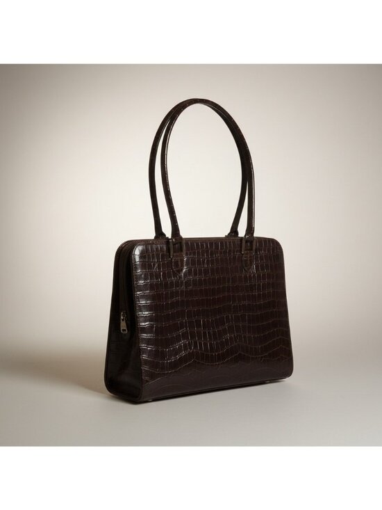 Karen Callan Handbags - KAREN CALLAN DESIGNS LEATHER Messenger Bag Crocodile Embossed Hand Straps Brown